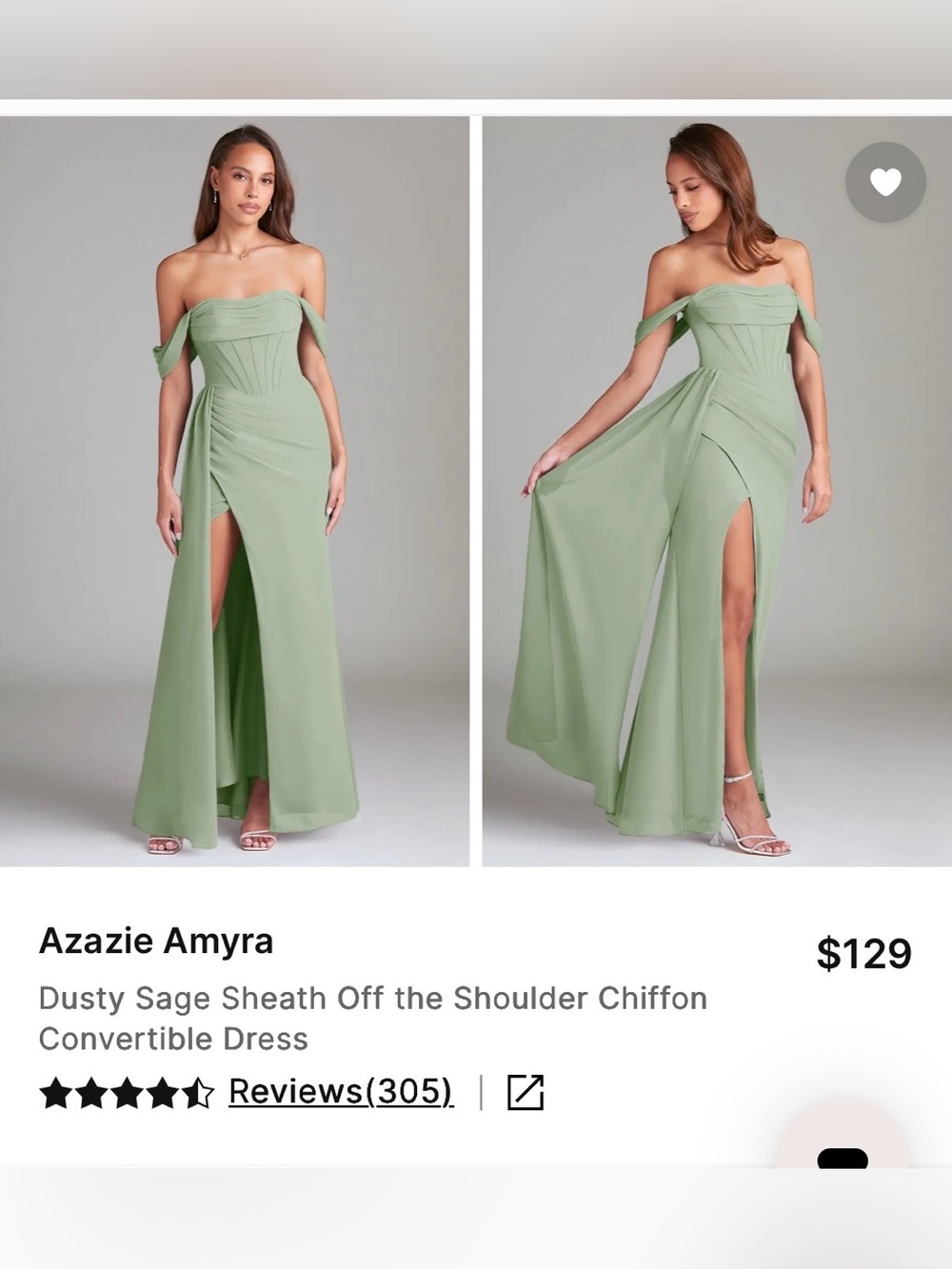 Azazie Dusty Sage Off-the-Shoulder Convertible Chiffon Wedding Guest Dress